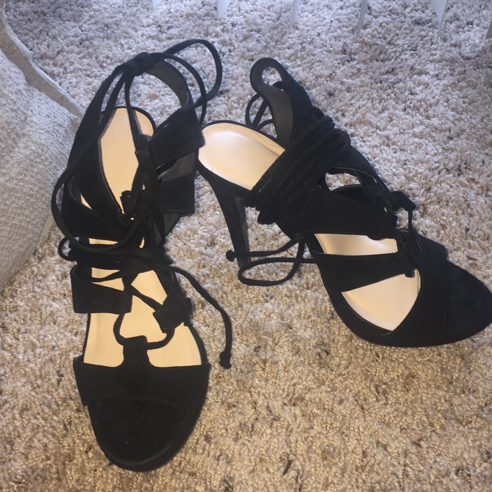 Open Toe Black String Heels